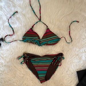 Striped Bikini Set with Halter Top